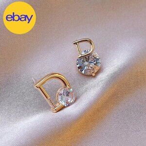 Women Earrings Drop Rhinestone Gold-plated Logo D Back Lock Studs Zircon Asymetr